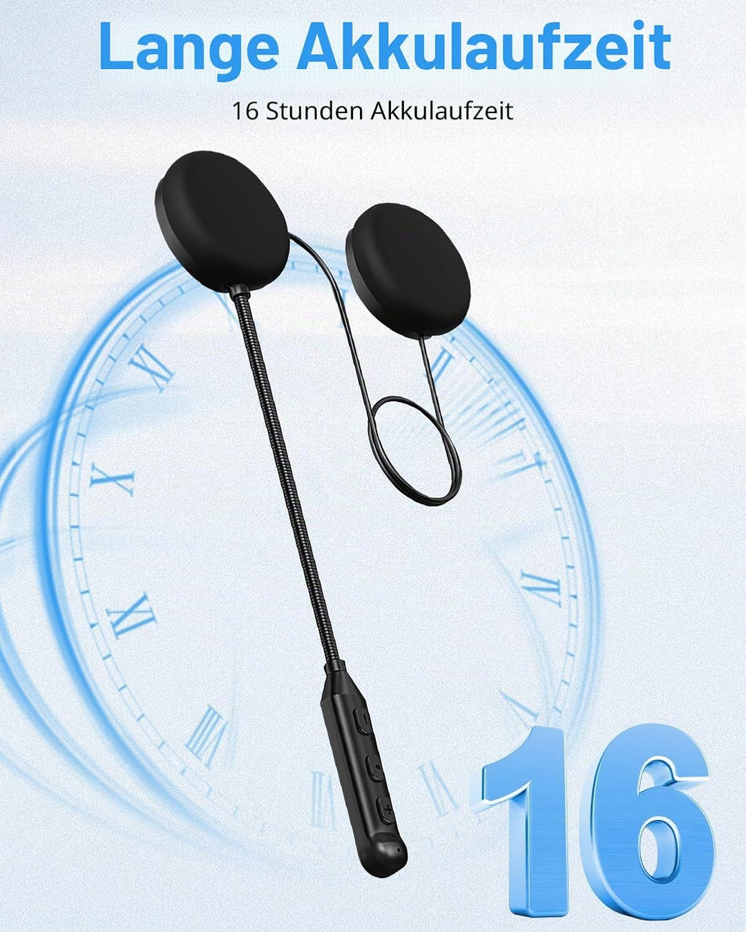 Bluetooth-Headset für Motorradhelm, Bluetooth-Kopfhörer mit 16 Std. Akkulaufzeit, Freisprecheinricht