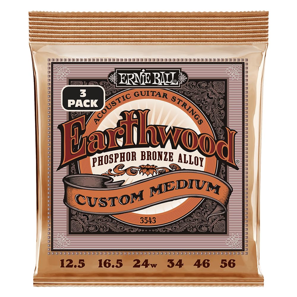 Ernie Ball Earthwood Custom Medium Akustik-Gitarrensaiten, Phosphor-Bronze, 3er-Pack, Stärke 12.5–56