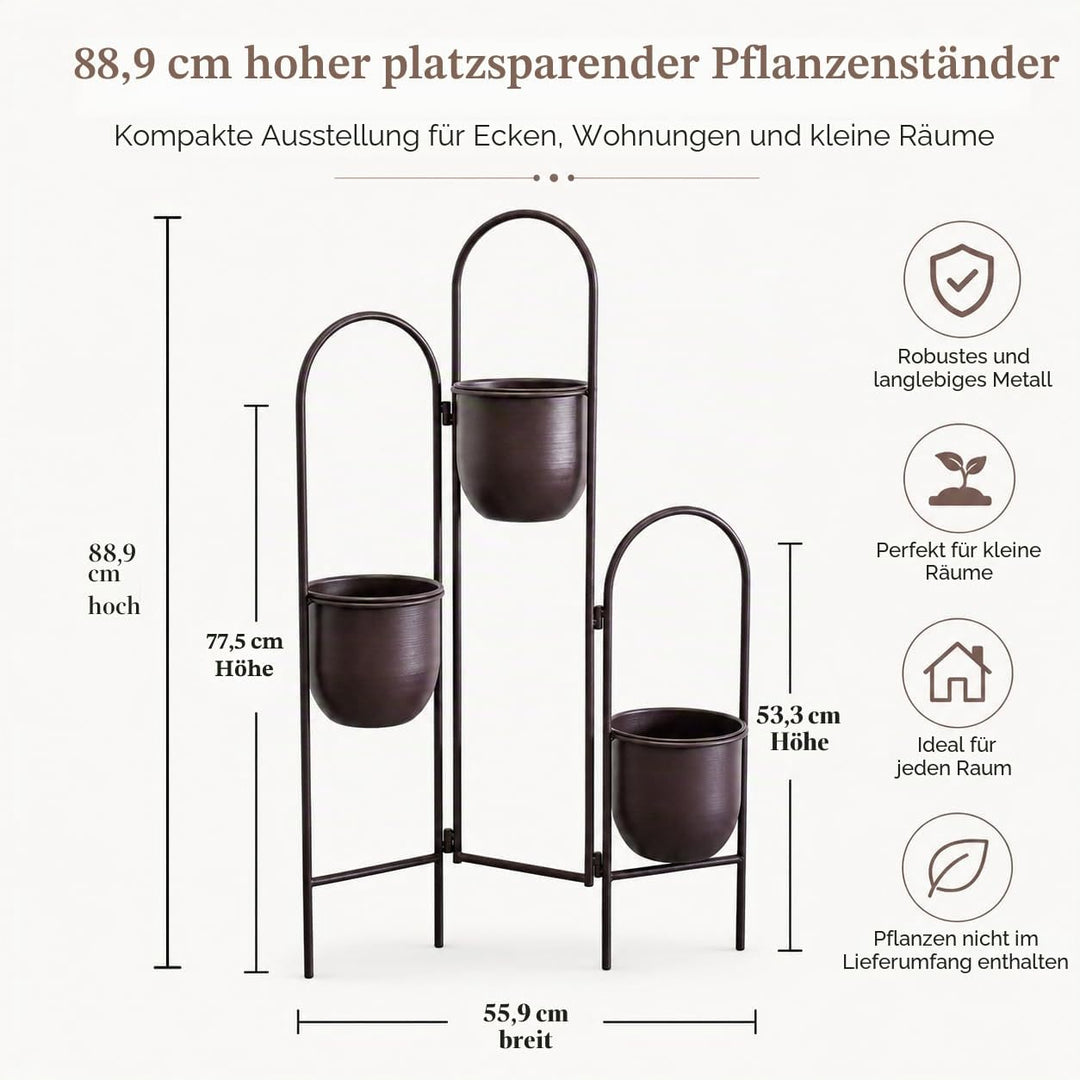 TRIROCKS Metall-Pflanzenständer für den Innenbereich, 88 cm hoher Pflanzkübelständer, 3-stufiger Eck