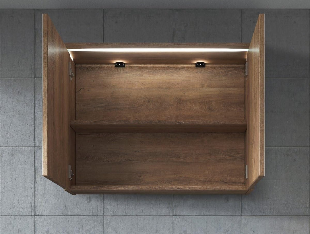 Spiegelschrank Paso 80cm Eiche Braun - Schrank Spiegelschrank Spiegel Badezimmer Badmöbel Set Hänges