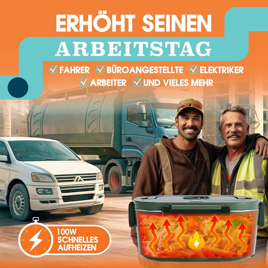 TRAVELISIMO Elektrische Lunchbox 80W Essensbox Warmes Mittagessen, 1,5L Wärmebox für Speisen 3-in-1