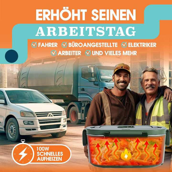 TRAVELISIMO Elektrische Lunchbox 80W Essensbox Warmes Mittagessen, 1,5L Wärmebox für Speisen 3-in-1
