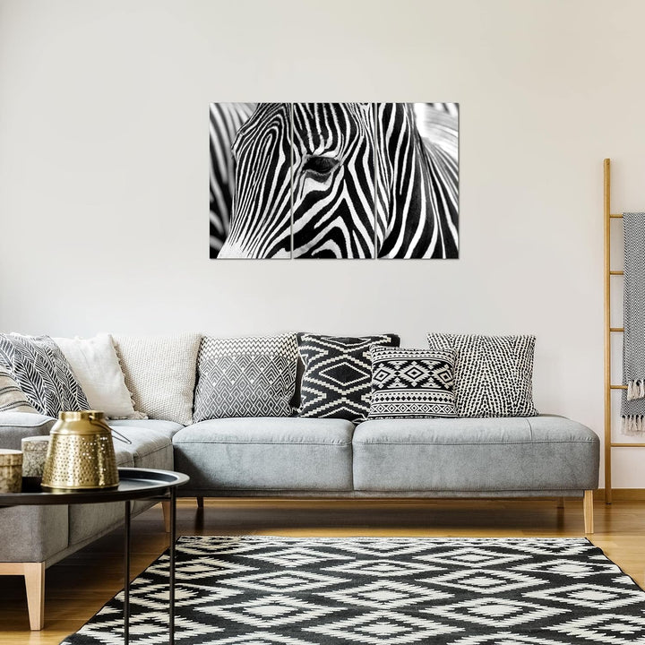Runa Art Wandbilder Afrika Zebra Bild XXL Wohnzimmer Schlafzimmer Schwarz Weiss Tiere 120 x 80 cm 3