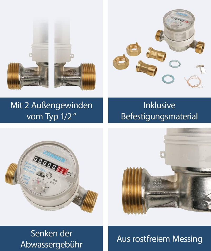 Sanitop-Wingenroth Kaltwasserzähler für Auslaufventile & ABA Beul 15056.006.2 Muffe, Messing, 3/4 Bu