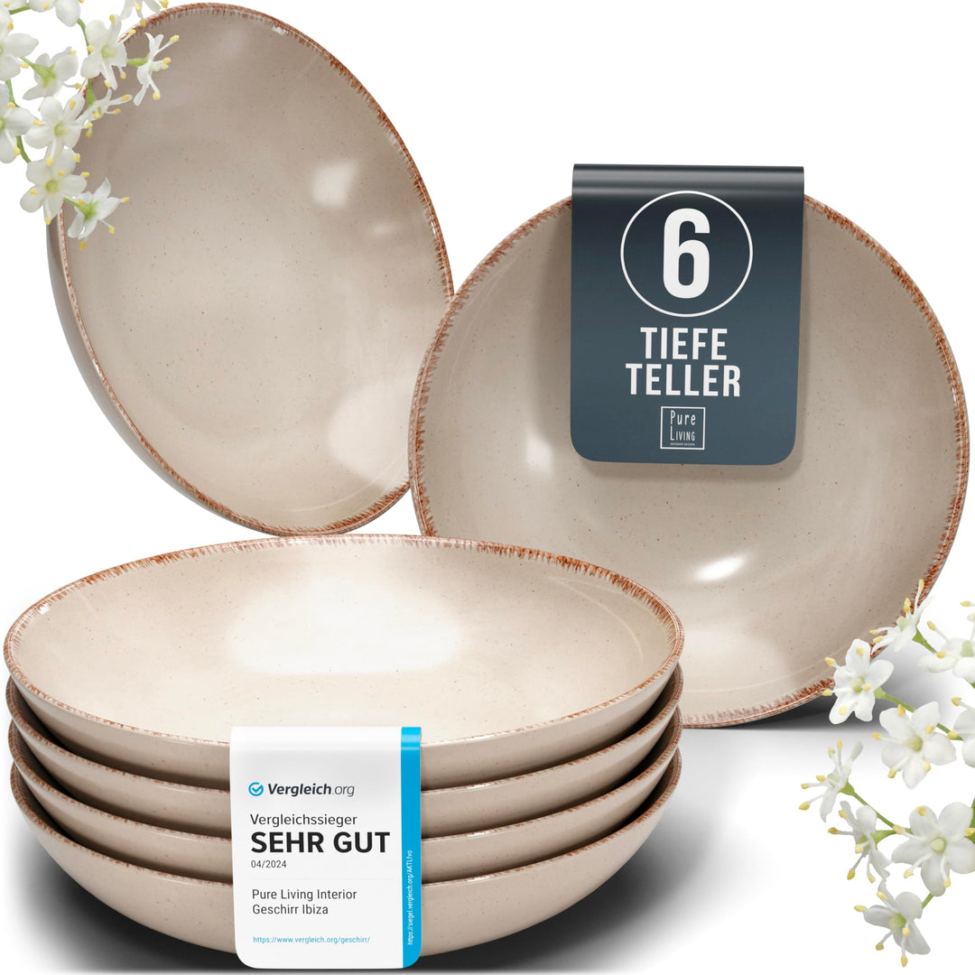 Steingut Suppenteller 6 Pers. Rustic Hochwertiges Landhausstil TEST SEHR GUT Tiefe Teller Set - Krat