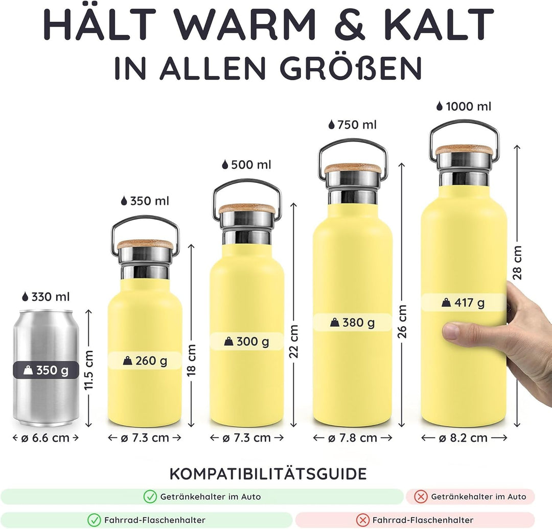 Bambaw Trinkflasche Edelstahl Isoliert 750ml, Wander Trinkflasche, Thermosflasche 750ml Edelstahl, A