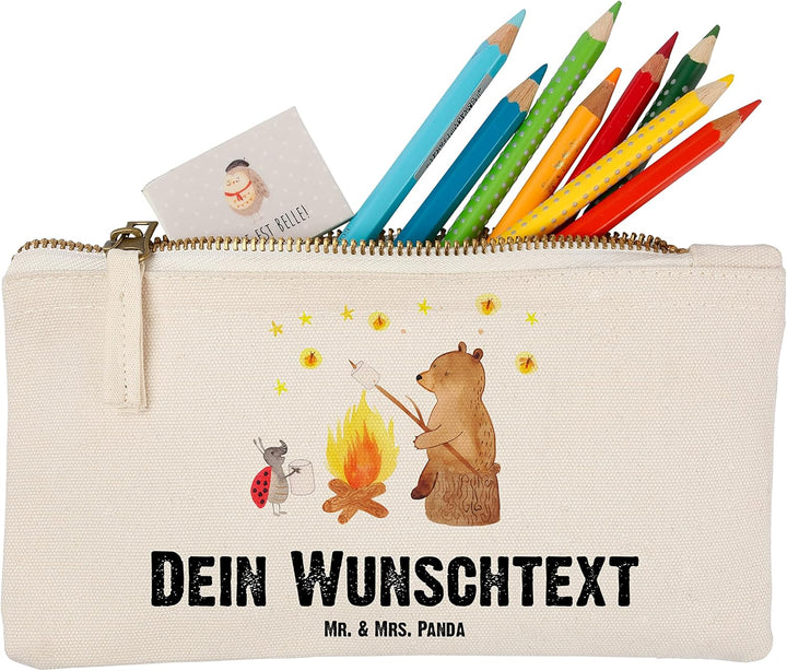 Mr. & Mrs. Panda Personalisierte Schminktasche Bär & Marienkäfer Lagerfeuer Grösse S Klein - Geschen