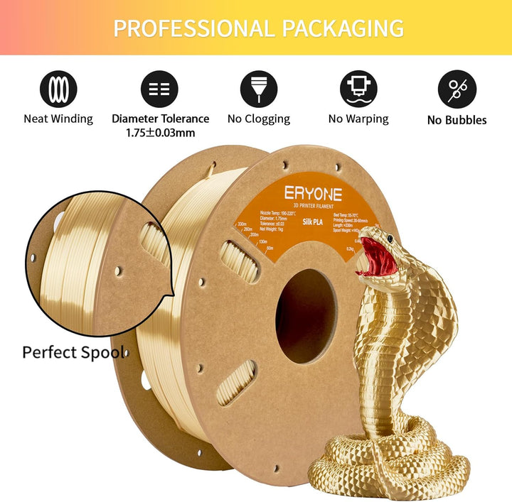 ERYONE Seiden PLA Filament 1.75mm, PLA Seiden Filament für 3D Drucker, 1.75mm +/- 0,03 mm, 1kg /Spul