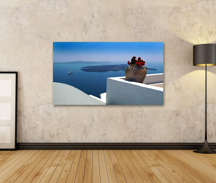 islandburner Bild auf Leinwand Santorini Griechenland Bilder Wandbilder Poster Leinwand 100x57cm, Le