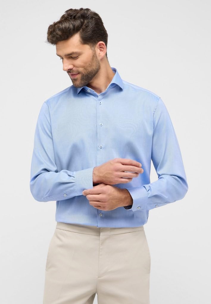 ETERNA Male Strukturhemd Comfort FIT Normal 43 Blau, Normal 43 Blau