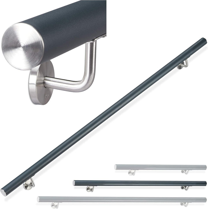 Relaxdays, anthrazit Handlauf Aluminium, rund, Treppengeländer innen & aussen, matt, 150 cm, Ø 42mm,