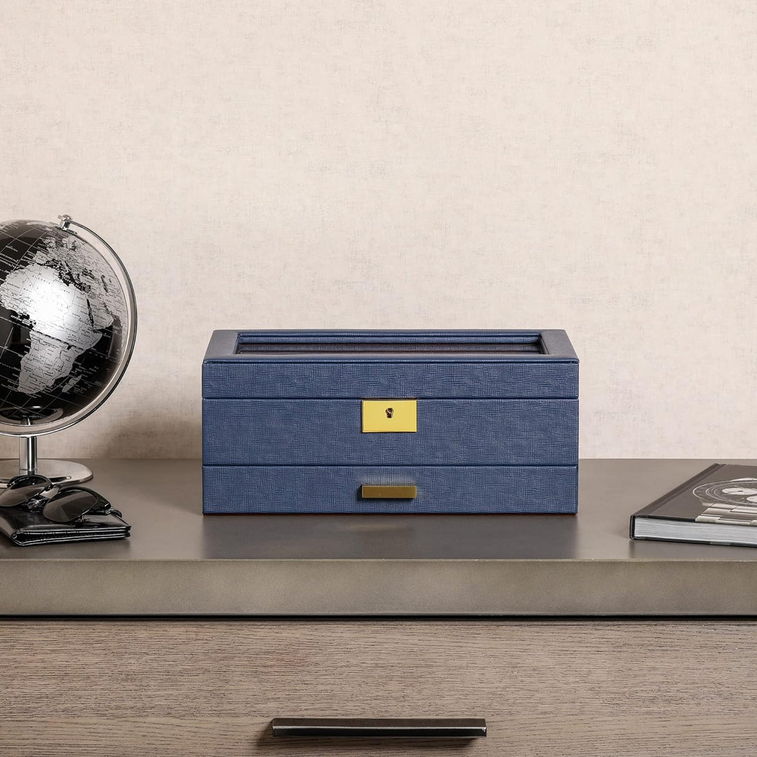 ROTHWELL Uhrenbox aus Leder, 10 Fächer, Luxus-Uhrenetui mit Schublade, abschliessbarer Schmuck-Uhren