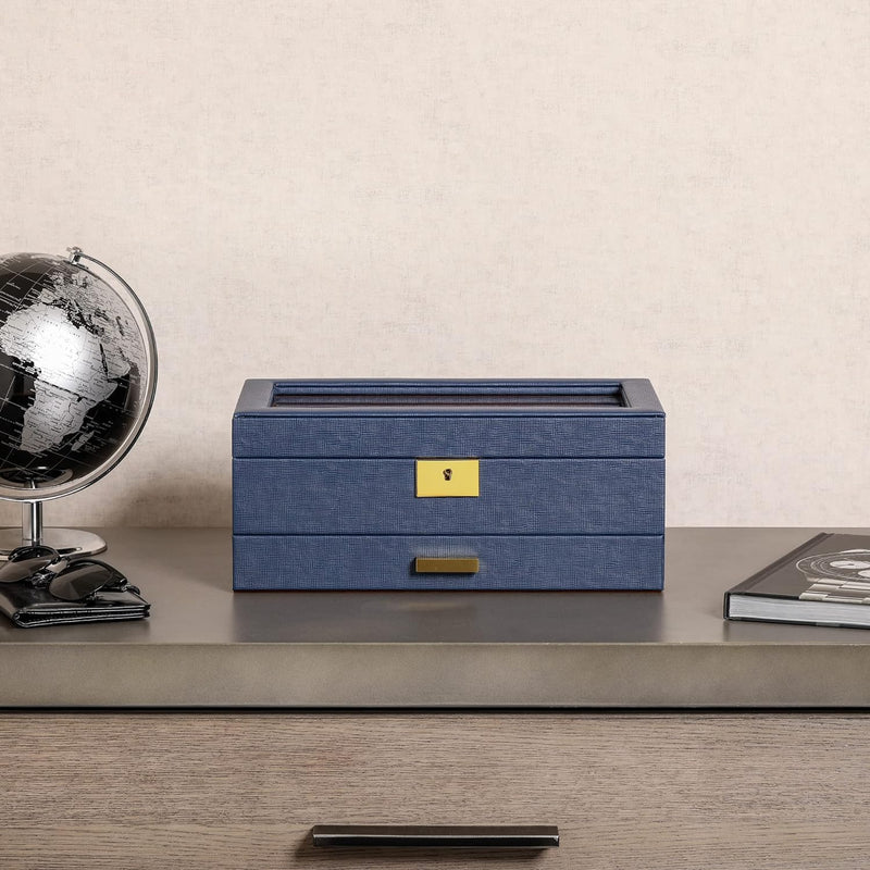 ROTHWELL Uhrenbox aus Leder, 10 Fächer, Luxus-Uhrenetui mit Schublade, abschliessbarer Schmuck-Uhren