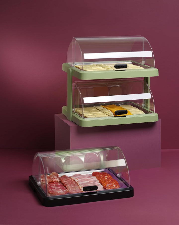 HENDI Buffet-Vitrine, gekühlt, mit 2 Kühlakkus, ABS Kunststoff Gehäuse, Edelstahl Serviertablett, Ro