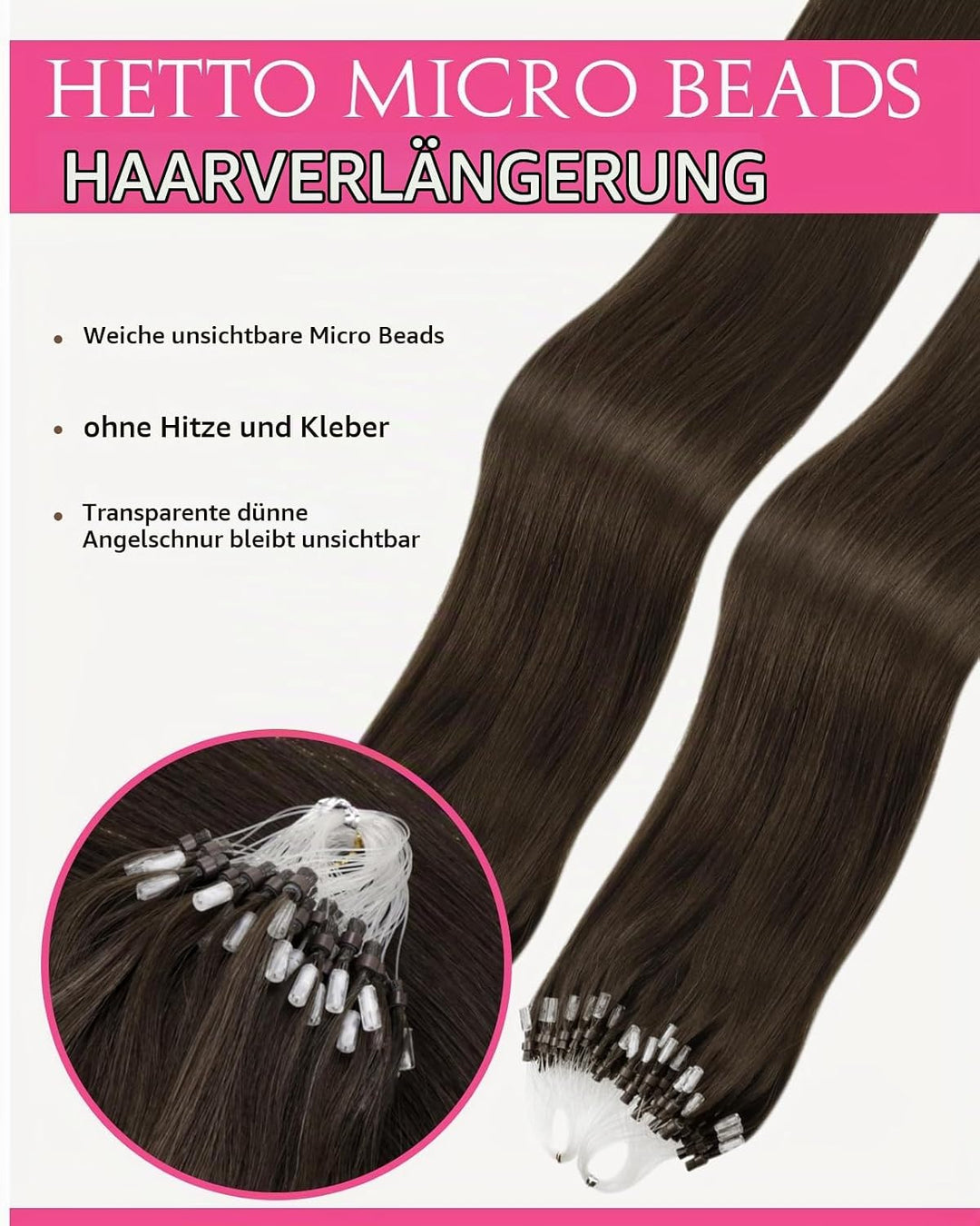 Hetto Extensions Echthaar Microring Braun Echthaar Micro Loop Extensions Remy Haarverlängerung Micro