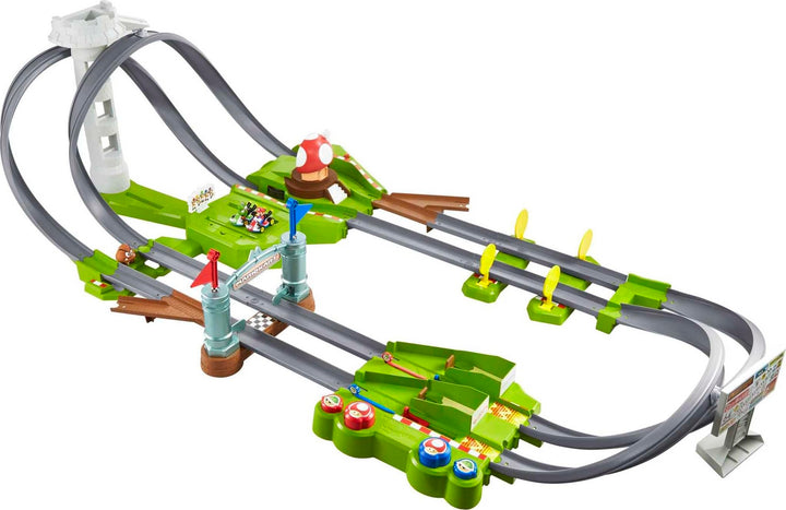 Hot Wheels HFY15 - Mario Kart Mario Rundkurs Rennbahn Trackset Deluxe Inkl. 2 Spielzeugautos, Spielz
