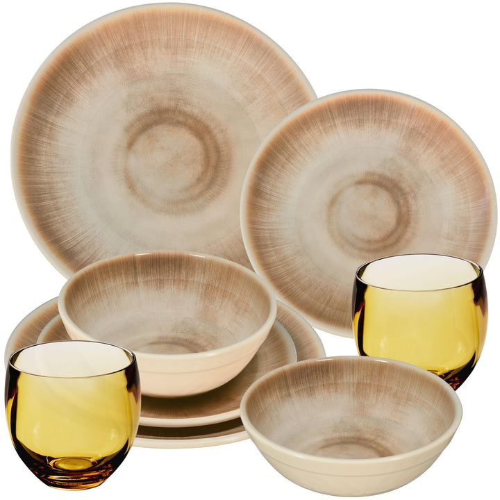 Melamin Geschirr Set Jesolo Sand für 2 Personen Wohnwagen Camping Picknick 8 Teile - Trinkglas 400ml
