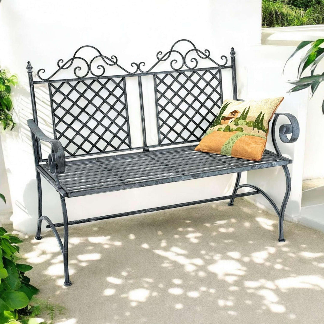 DanDiBo Gartenbank Wetterfest 2 Sitzer Metall Grau 120 cm 96592 Sitzbank Eisen Bank Garten Antik Par