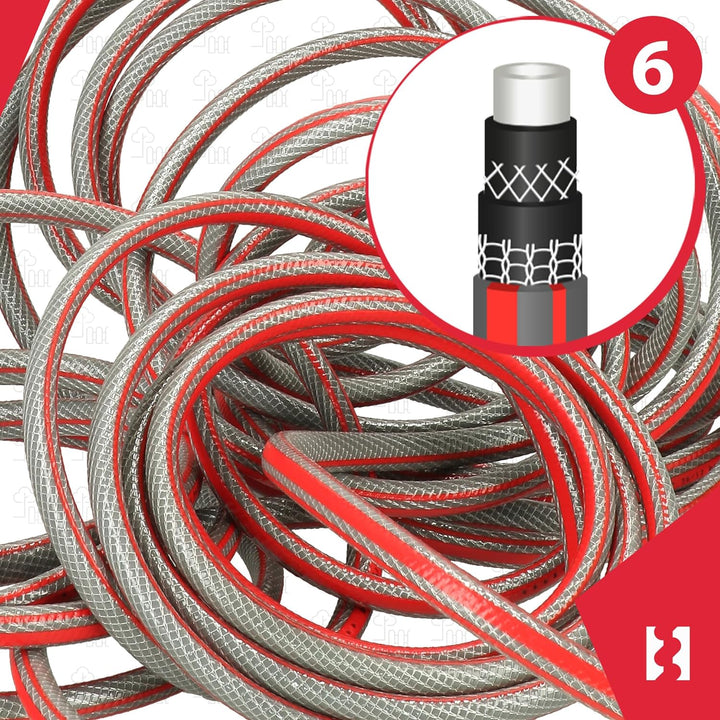 KOTARBAU® Gartenschlauch 1/2" 30m 6-lagig Grau Professionell zum Giessen von Pflanzen, 1/2" 30m