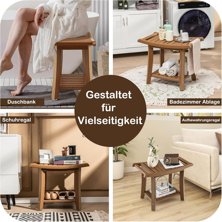 GOPLUS Duschbank mit Ablage, Duschhocker für Beinrasur und Sauna, Duschsitz für Senioren und Erwachs
