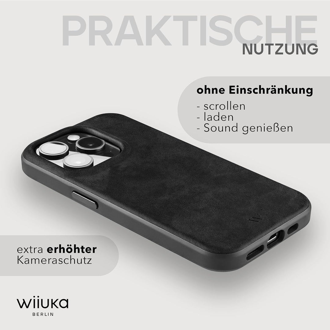 WIIUKA Hülle für iPhone 15 Pro, Leder aus Deutschland, Lederhülle extra Dünn, Premium Handyhülle, Ca