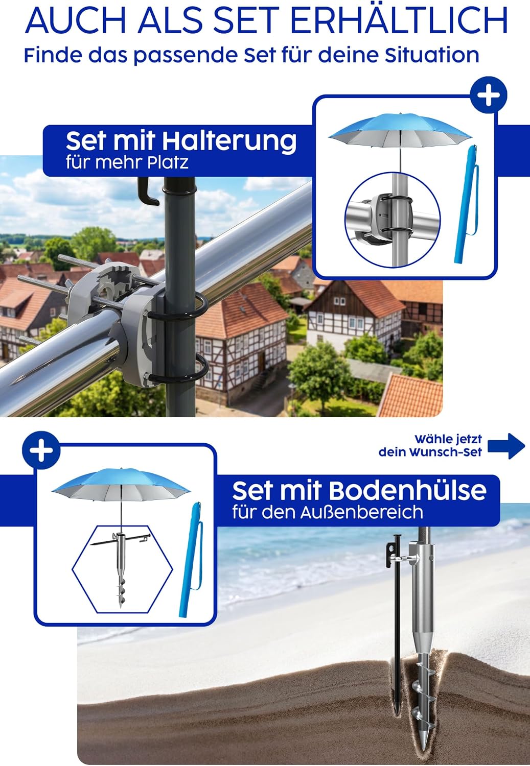 4smile Sonnenschirm Strand Ø 180 cm SunnyJoy, UPF 50+ Strandschirm, Strandschirm windfest stabil, So