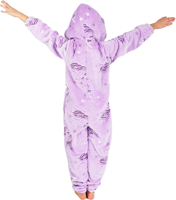 Jumpsuit Kinder Einteiler Fleece Overall Onesie Kinder Mädchen Jungen 4-14 Jahre, Lila