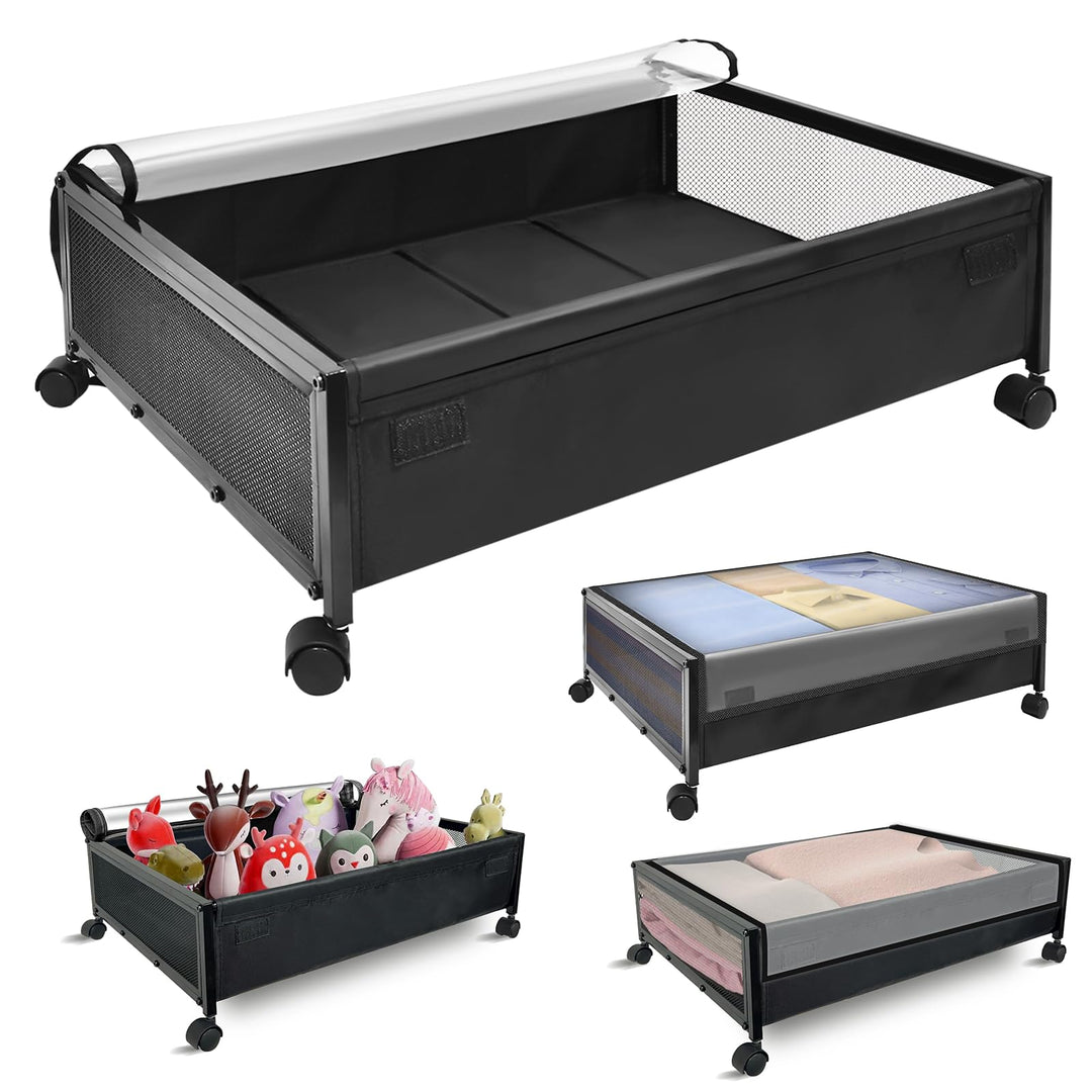 SPECILITE Unterbett-Aufbewahrungsbehälter auf Rädern, 4 Pack Rollende Unterbett-Metallbehälter mit D