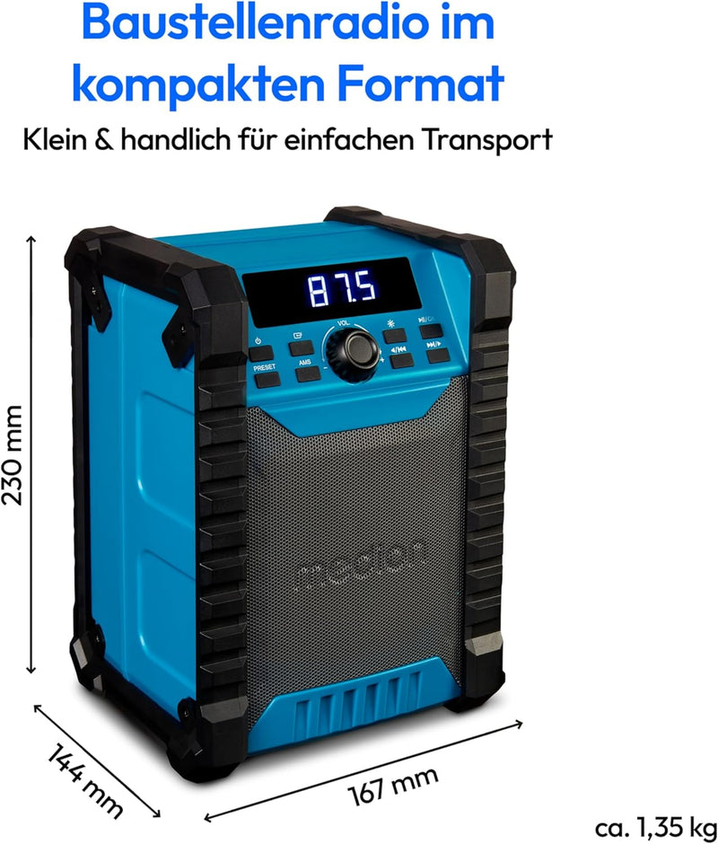 MEDION E65895 Baustellenradio mit Akku (Robustes Gehäuse, Tragegriff, Bluetooth, Spritzwassergeschüt