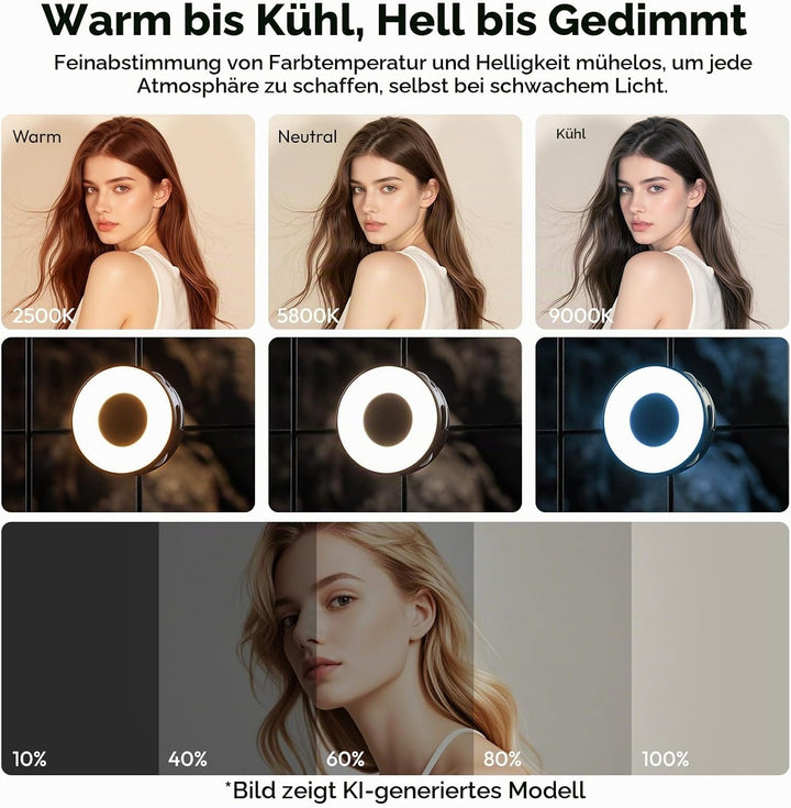 ULANZI ML05 Magnetische Selfie Licht für iPhone, Dual Magnet LED Ringlicht mit Spiegel, 9000K CRI≥97