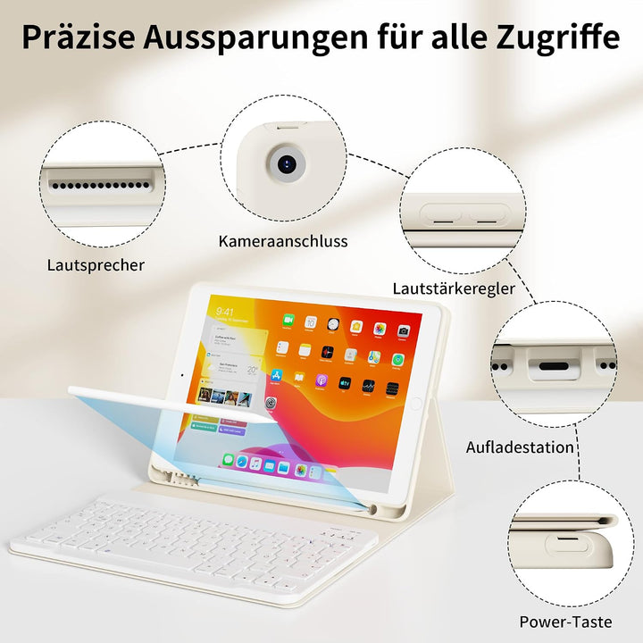 Tastatur Hülle für iPad 9. Generation 10,2 Zoll mit Stifthalter, Magnetisch Bluetooth Abnehmbarer Ta
