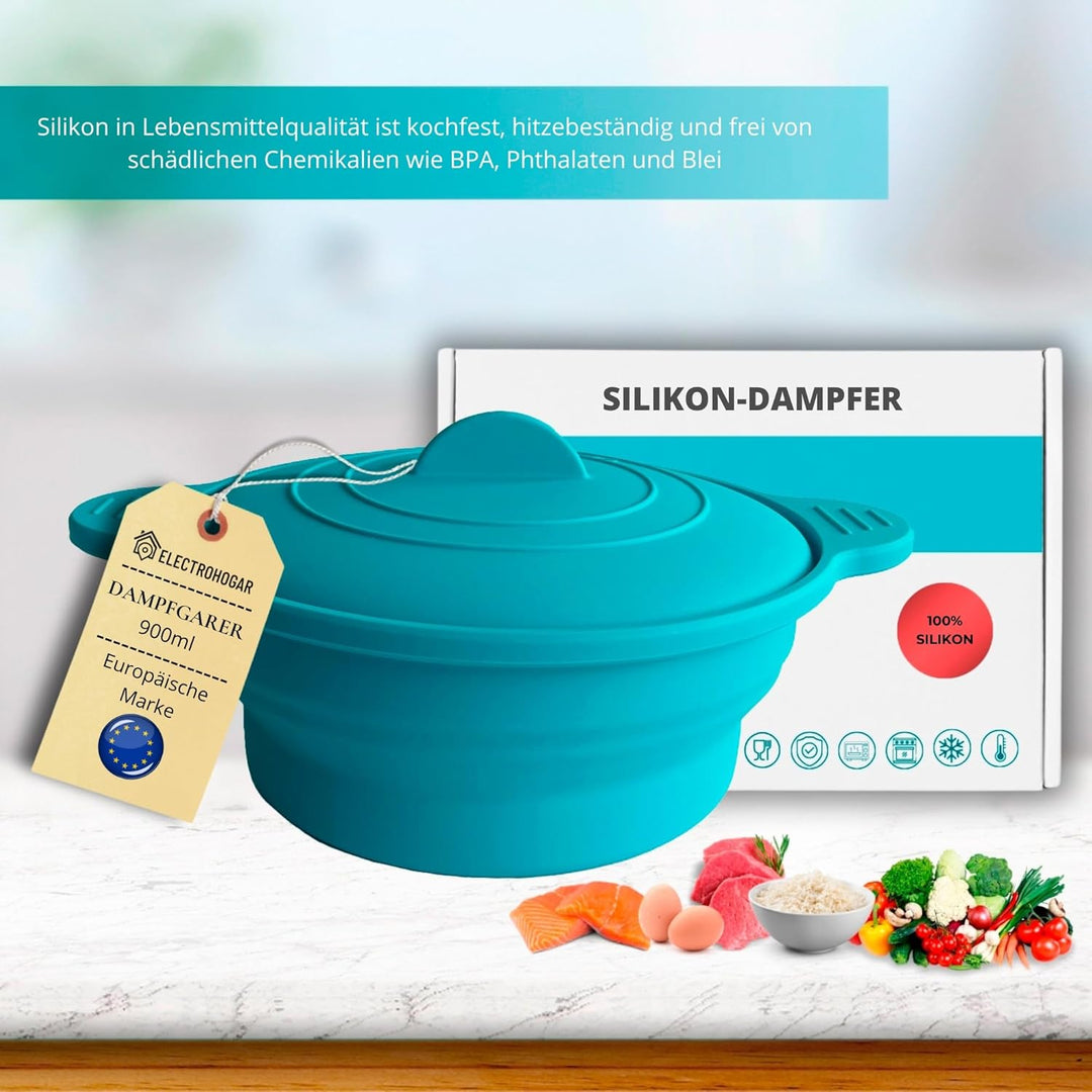 Dampfgarer für die Mikrowelle und Ofen 900ml | Faltbarer Dampfbox aus Silikon Schnell und Gesund Koc