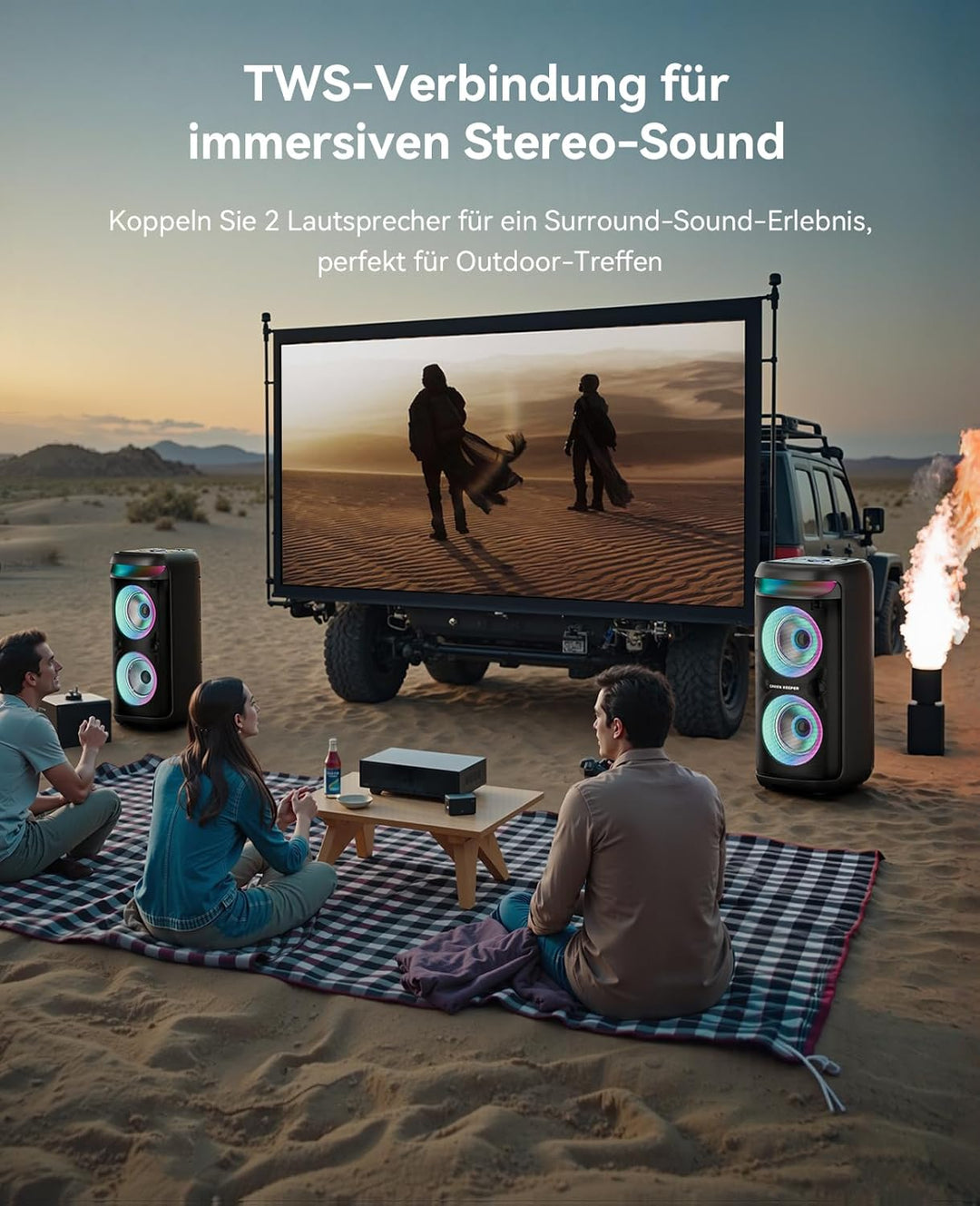 GKD60 Karaoke Maschine mit 2 Mikrofonen 4-13 Stunden Akkulaufzeit Karaoke Anlage 500W Spitzenleistun