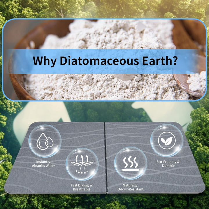 FORESTDREAM Faltbare Kieselgur Duschmatte, rutschfeste Badematte aus Stein, Schnell Trocknende Badez