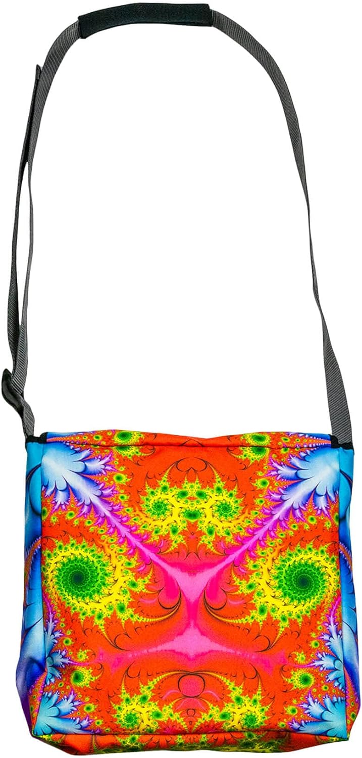 PSYWORK Schwarzlicht Umhänge Tragetasche Neon Fractal Wonderland Red Neon UV-aktiv wasserabweisend