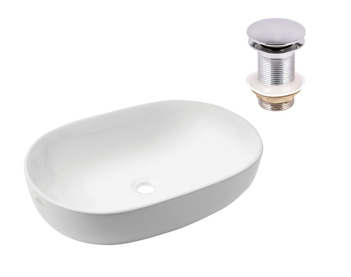 VBChome Waschbecken 60 x 41 cm Keramik Weiss Oval Pop-up ventil Click-Clack Waschtisch Handwaschbeck