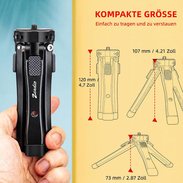 Zeadio Metall Kamera Mini Stativ, einstellbare Höhen Desktop Vlog Stativ, passt für Smooth 4, Osmo M