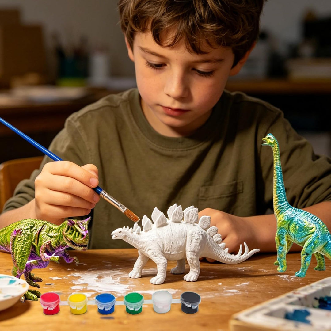 3D Dinosaurier Malset 12 Grosse Dinosaurier+18 Farben+3 Paletten+3 Pinsel Dino Geburtstag Deko Dino