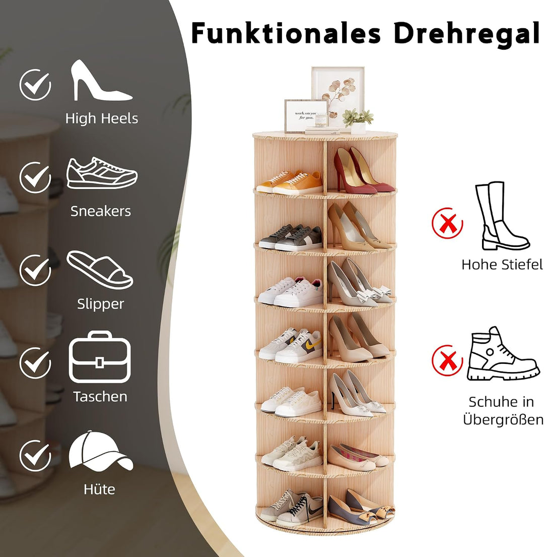 Drehbarer Schuhschrank mit 7 Ebenen, 360° Schuhschrank mit Rundregalen, Karussell für Hüte und Handt
