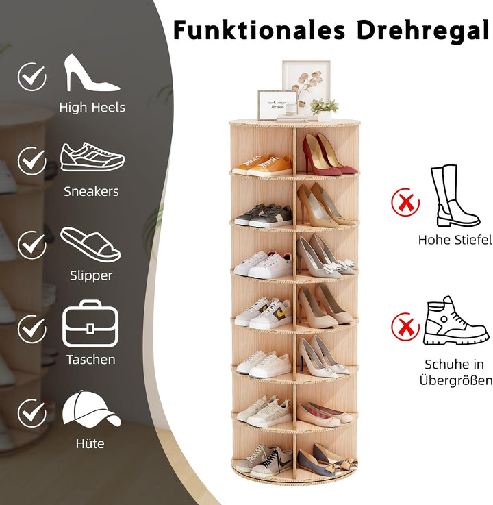 Drehbarer Schuhschrank mit 7 Ebenen, 360° Schuhschrank mit Rundregalen, Karussell für Hüte und Handt