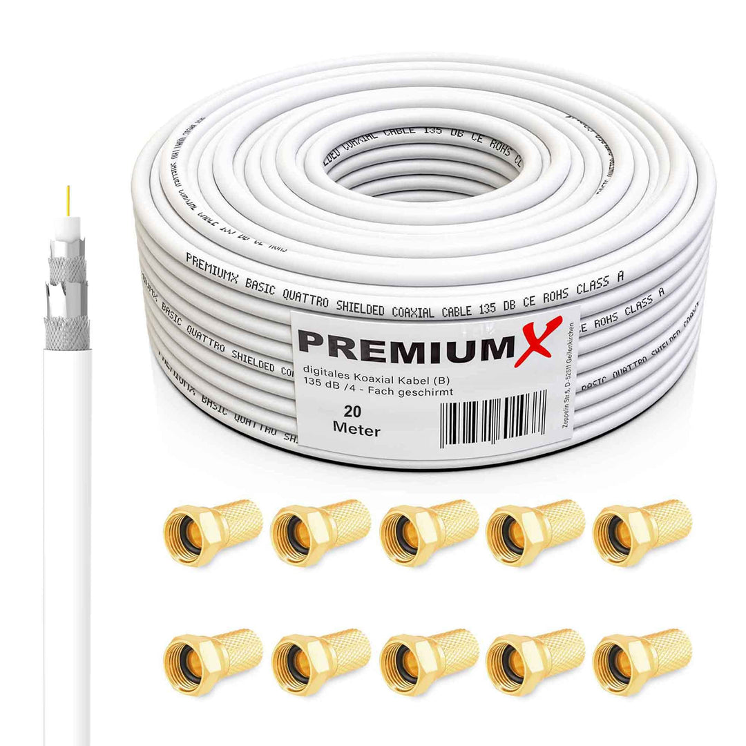 Premium X 20m BASIC Koaxialkabel 135dB 4-fach SAT Antennenkabel Koax-Kabel DVB-S / S2 DVB-C und DVB-