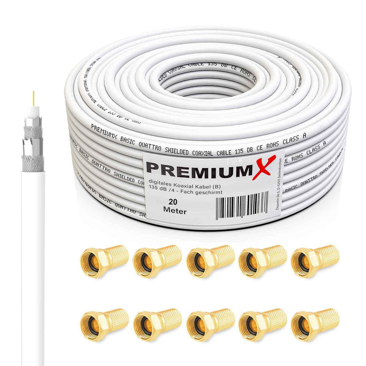 Premium X 20m BASIC Koaxialkabel 135dB 4-fach SAT Antennenkabel Koax-Kabel DVB-S / S2 DVB-C und DVB-