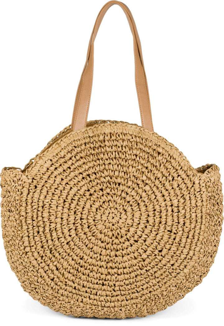 styleBREAKER runde Korbflecht Schultertasche, Strandtasche mit langen Henkeln, Flechttasche, Tasche