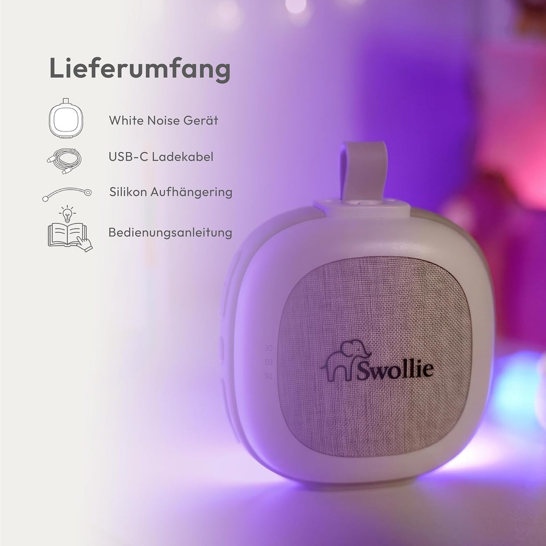 Tragbares White Noise Gerät &amp; RGB Nachtlicht mit Soundsensor, 32 beruhigende Geräusche, extra grosse