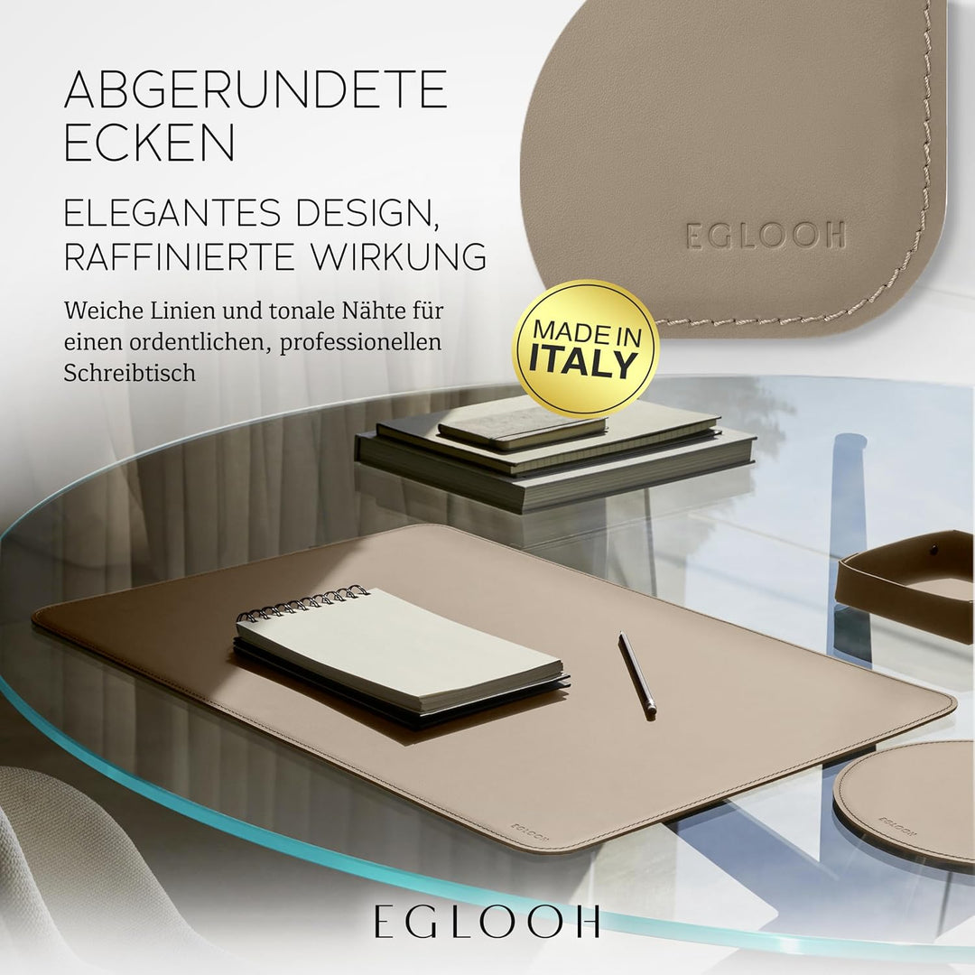 Eglooh - Herms - Schreibtischunterlage aus Leder Taubengrau cm 65x45 - Handwerkliche Nähte und abger