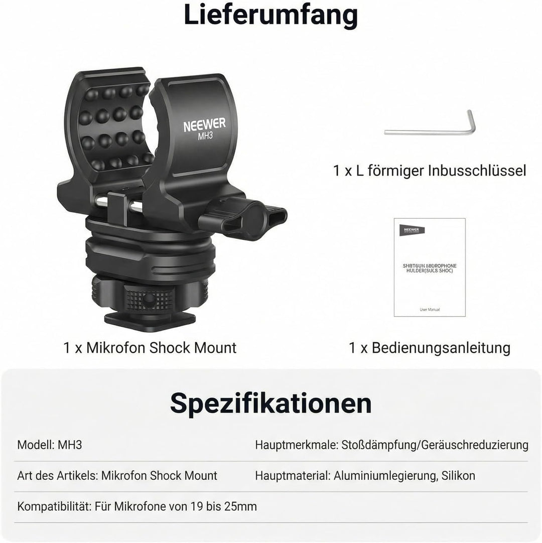 NEEWER Mikrofon Halterung mit Cold Shoe Adapter, geräuschdämpfende und stossdämpfende Microphone Mou