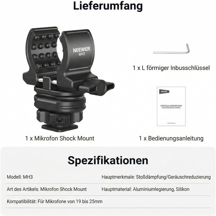 NEEWER Mikrofon Halterung mit Cold Shoe Adapter, geräuschdämpfende und stossdämpfende Microphone Mou