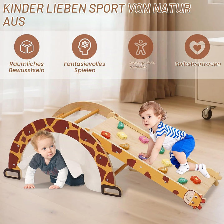 Klettergerüst Indoor mit Bogen, Rutsche, Schaukelstuhl, 4-in-1 Montessori Kletterbogen für Kleinkind