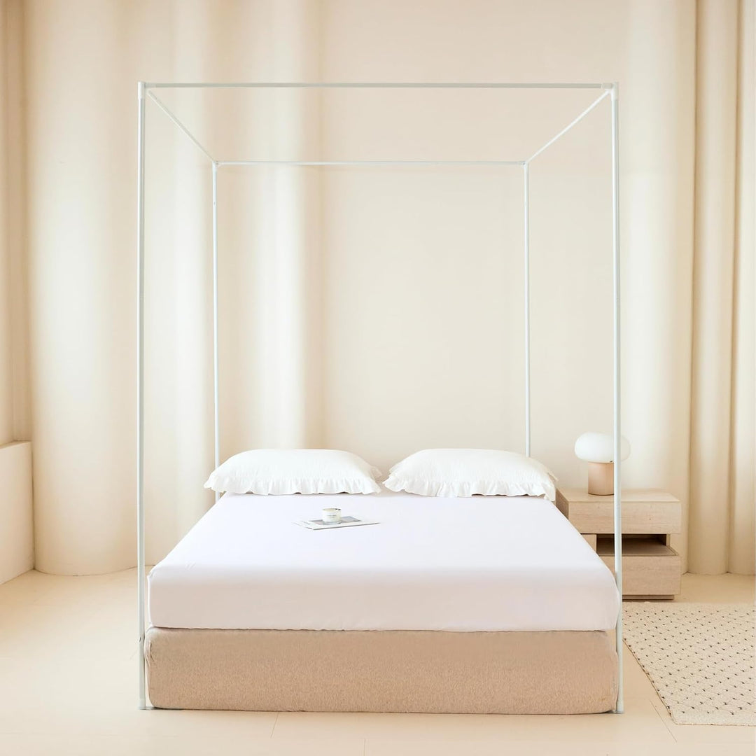 Weiss Himmelbett Gestell B140 x L200 x H200 cm Vier Poster Bettrahmen Aus Metall Betthimmel Rahmen V