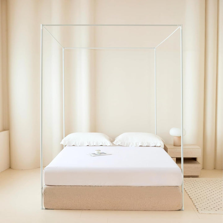 Weiss Himmelbett Gestell B140 x L200 x H200 cm Vier Poster Bettrahmen Aus Metall Betthimmel Rahmen V